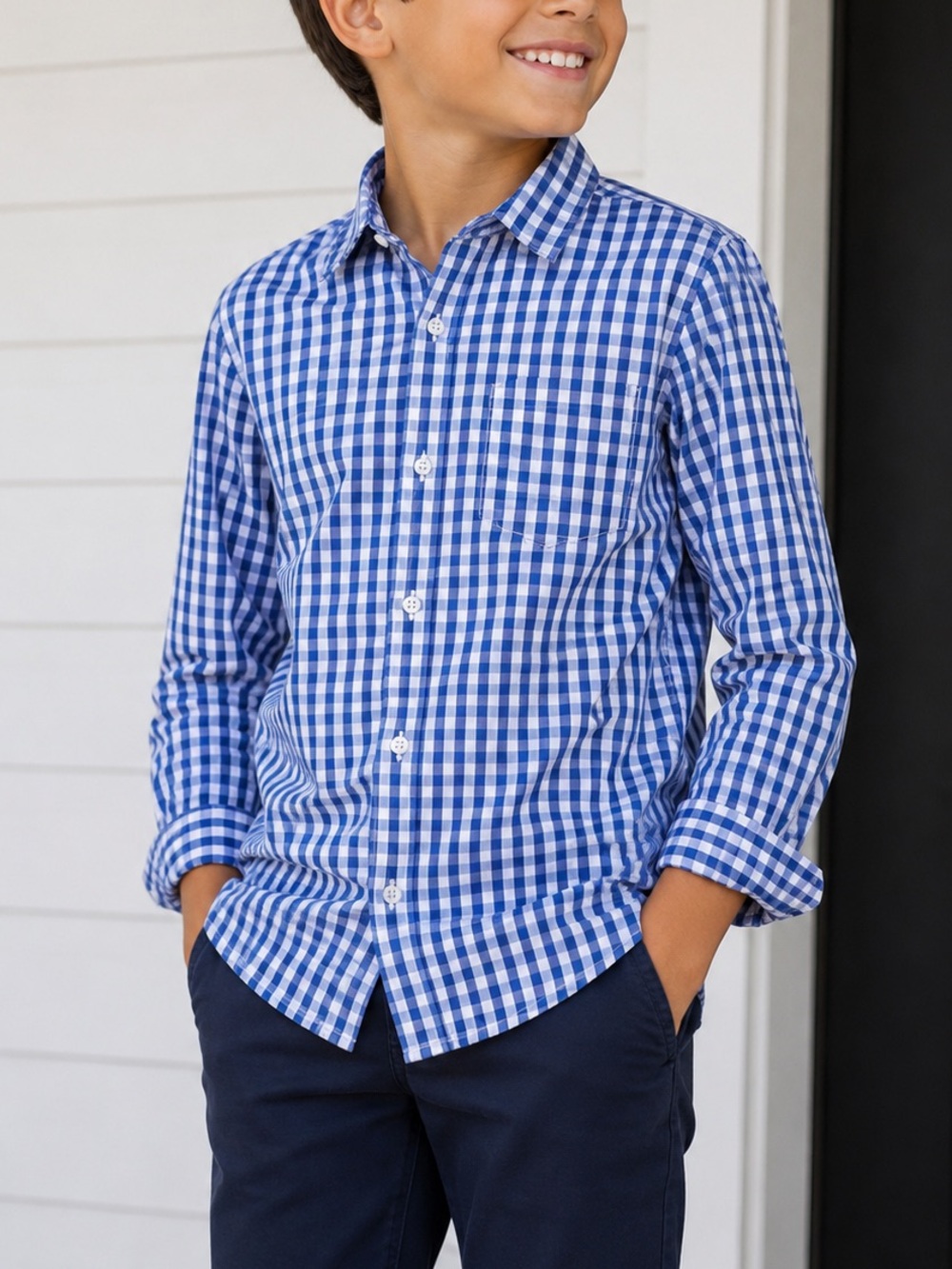 NWT Spring & Gege Boys Blue Gingham Button Down Shirt Size XXL 13-14